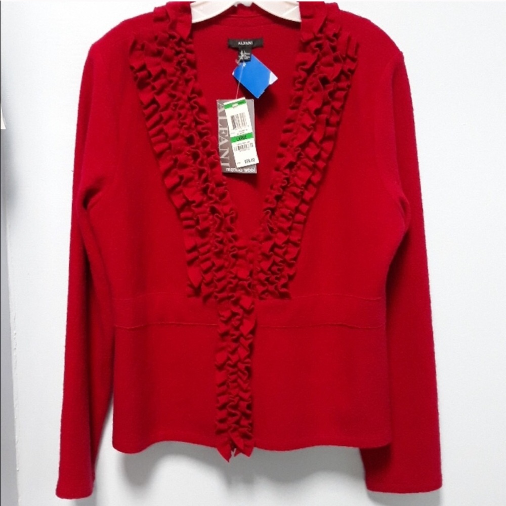 NWT Alfani 100% merino wool cardigan sweater red L